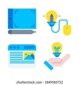 Design Thinking Icons Set = pen tablet, mouse, web design, idea. Perfect for website mobile app, ios icons, presentation, illustration and any other projects.
