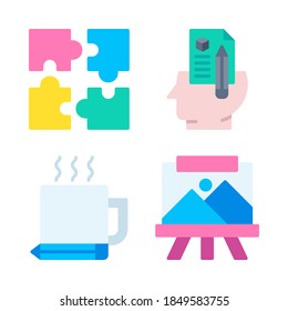 Juego de iconos de pensamiento de diseño = rompecabezas, idea de cabeza, té, pintura. Perfecto para aplicación móvil de sitio web, iconos de ios, presentación, ilustración y cualquier otro proyecto.