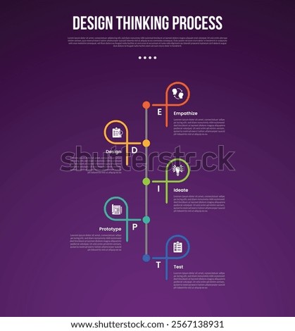 design thinking process infographic outline style with 5 point template with vertical timeline style with line shape creative for slide presentation vector