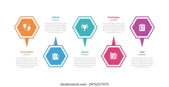 design thinking process infographics template diagram with hexagon arrow pointy up and down with 5 point step creative design for slide presentation vector