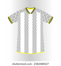 THE DESIGN IS THREE LARGE VERTICAL LINES WITH INTERIOR PATTERNS, SCROLL PATTERNS OR ABSTRACT TENDRALS FOR FOOTBALL EQUIPMENT, TEAM UNIFORMS, SPORTS