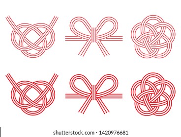 design of three Mizuhiki - decorative Japanese cord made from twisted paper - ( only line drawing ) 