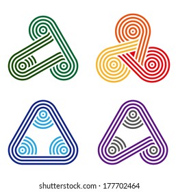 Design three round logo element. Abstract wave vector template set. Chinese knots icon. 