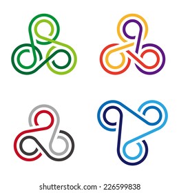 Design three round logo element. Abstract wave vector template set. S knots icon.