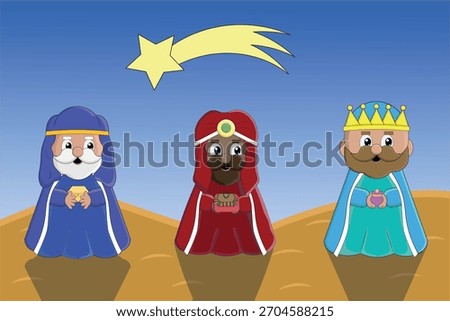 Design of the three wise men on their way to the Nativity scene