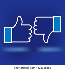 Design thumbs up icon. White icon on blue background