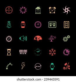 Design time and direction line icons flat color, stock vector