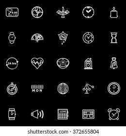 Design time line icons on black background, stock vector