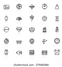 Design time line icons with reflect on white background, stock vector