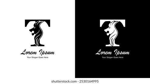 The design of the T-letter logo is combined with a simple lion's head