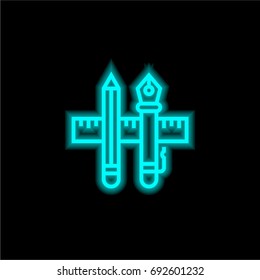 Design tool blue glowing neon ui ux icon. Glowing sign logo vector