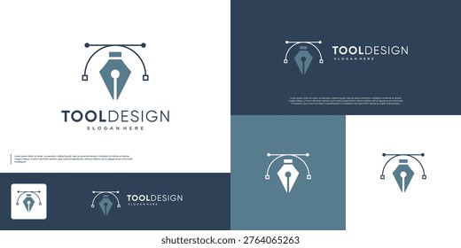 design tool cursor logo, with pen tip, curved lines, vector graphic template.