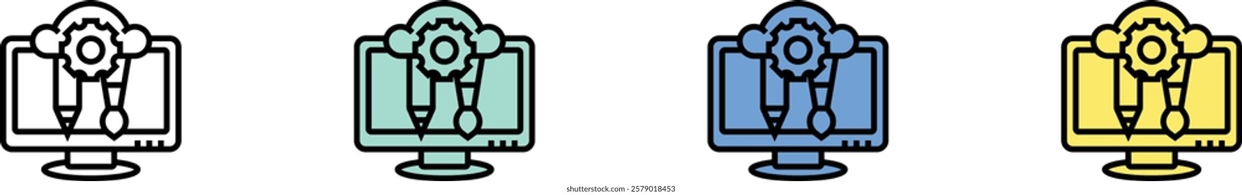 design tool icon. Outline, Green, Blue and Yellow Style Design Isolated On White Background