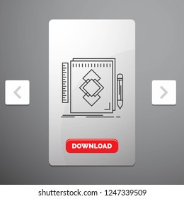 design, Tool, identity, draw, development Line Icon in Carousal Pagination Slider Design & Red Download Button