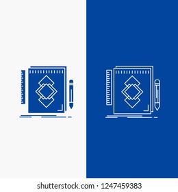 design, Tool, identity, draw, development Line and Glyph web Button in Blue color Vertical Banner for UI and UX, website or mobile application