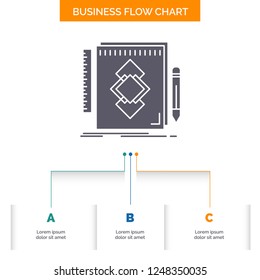 design, Tool, identity, draw, development Business Flow Chart Design with 3 Steps. Glyph Icon For Presentation Background Template Place for text.