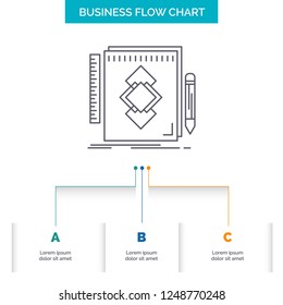 design, Tool, identity, draw, development Business Flow Chart Design with 3 Steps. Line Icon For Presentation Background Template Place for text