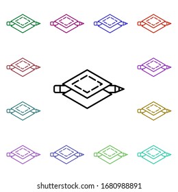 Design tool multi color icon. Simple thin line, outline vector of web icons for ui and ux, website or mobile application