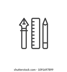 Design tool outline icon. linear style sign for mobile concept and web design. Fountain pen, Pencil and ruler simple line vector icon. Symbol, logo illustration. Pixel perfect vector graphics