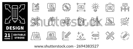Design tools editable line icons set. creative and drafting symbols