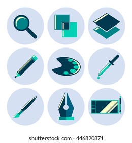 Design tools flat icons set