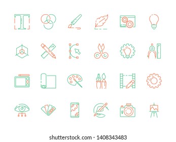 Design tools icon. Code web designs artist items internet programming poligrafia vector thin icons. Illustration of paintbrush drawing, tools digital pen and paint brush