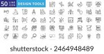 Design Tools icon set with objects, computer programs, process production, perception, explore ideas and designers.