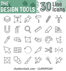 Design tools line icon set, graphic design symbols collection, vector sketches, logo illustrations, soft signs linear pictograms package isolated on white background, eps 10.