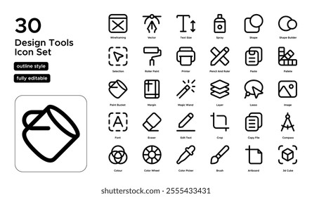 Design Tools Line Icon Set: Software, Editing Tools, and Creative Resources Icons