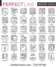 Design tools outline mini concept symbols. Graphic interface tools modern stroke linear style illustrations set. Perfect thin line icons.