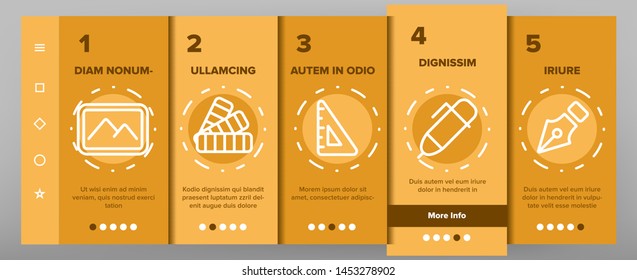 Design Tools Vector Onboarding Mobile App Page Screen. Graphic Design Tools, Painting, Sketching Accessories Linear. Drawing Equipment, Brushes, Pencils, Image Editing Instruments Illustrations