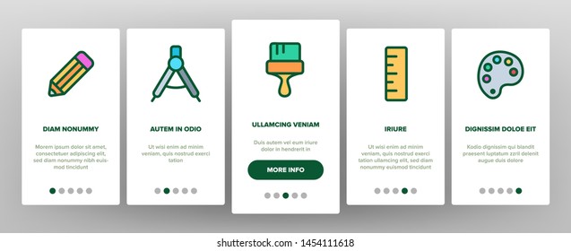 Design Tools Vector Onboarding Mobile App Page Screen. Graphic Design Tools, Painting, Sketching Accessories Linear. Drawing Equipment, Brushes, Pencils, Image Editing Instruments Illustrations