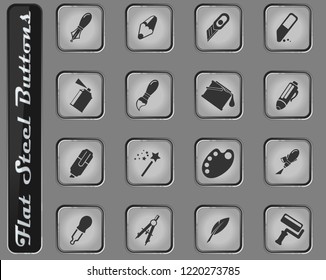 Design tools vector web icons on the flat steel buttons