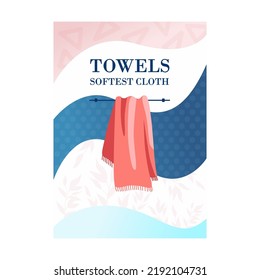 Design with towels. Flowing graphic elements with text for hotel or laundry ads. Spa and relaxation concept. Template for promotional poster or flyer