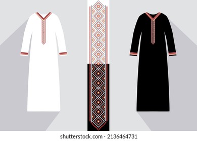 Design of traditional islamic muslim dress for woman, black and white fashion beautiful abaya from UAE or Saudi Arabia. Luxury icon abaya. Beautiful arabic abaya, Muslim hijab, islamic female clothing