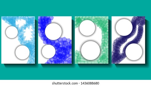Design with transparent circles, squares, triangles and other geometric shapes. Rectangle template brochure, report, catalog, magazine. Brochure layout modern abstract background. Vector concept.
