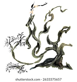 design of a tree image that is partly dead and partly alive