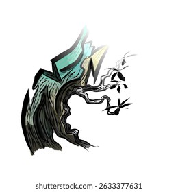 design of a tree image that is partly dead and partly alive