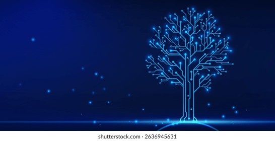 Design a tree in the style of microchip technology. Technology graphic design background. Vector illustration. Vector Abstract technology.