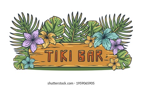 Design of trendy hawaii surf for tiki bar. Traditional ethnic surfing of hawaiian, maori or polynesian. Old tribal board