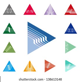 Design triangle, arrow vector logo template. Speed icon set. You can use in the construction, factories, communications, electronics, or creative design concepts