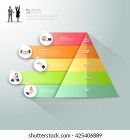 Design triangle infographic template 5 options, business concept can be used for workflow layout, diagram, number options,