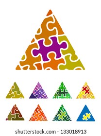 Design triangle jigsaw vector logo element. Abstract triangle pattern. Colorful icons set. You can use in the social media, mobile, community website and other commercial image.