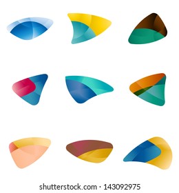 Design triangle, leaves, liver, eyes, circular arrows,fins logo vector template. Speed icon set.You can use in the game, app, communications, electronics, agriculture, or creative design concepts.