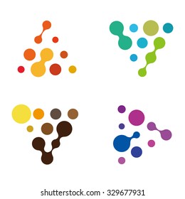 Design triangle logo element. Abstract water molecule vector template set. You can use in biotechnology, energy, environmental protection and electricity equipment, computer science concept icons. 