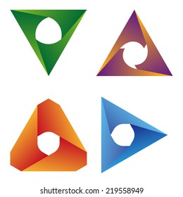Design triangle logo element. Vector arrows icon template. You can use in energy, environmental protection, machine, electricity equipment, medical science concept icons. 