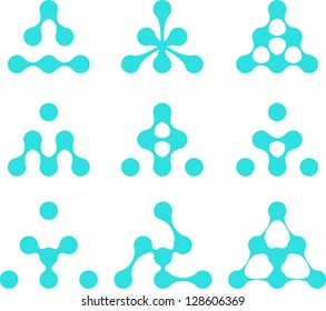 Design triangle logo element.Abstract water molecule vector round template set. Computer science and engineering concept icons.