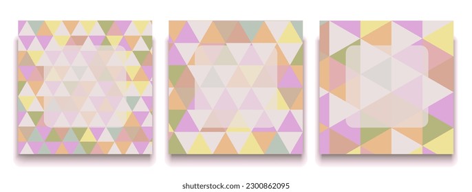 Design triangles backgrounds for social media banner.Set of instagram stories and post frame templates.Vector cover. Mockup for personal blog