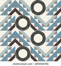 Design of triangles and circles with Zebra stripes. Polka dots. Seamless pattern. Textile. Ethnic boho ornament. Vector illustration for web design or print.