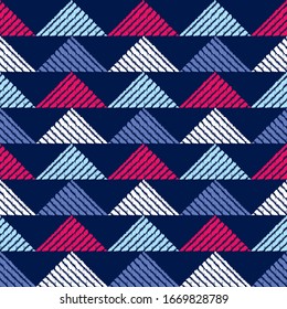 Design of triangles and squares. Ethnic boho ornament. Seamless pattern. Tribal motif. Vector illustration for web design or print.